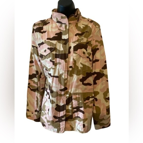 Cream, camel & pink camo jacket, pink camouflage lightweight coat by Love Tree L - Picture 5 of 15